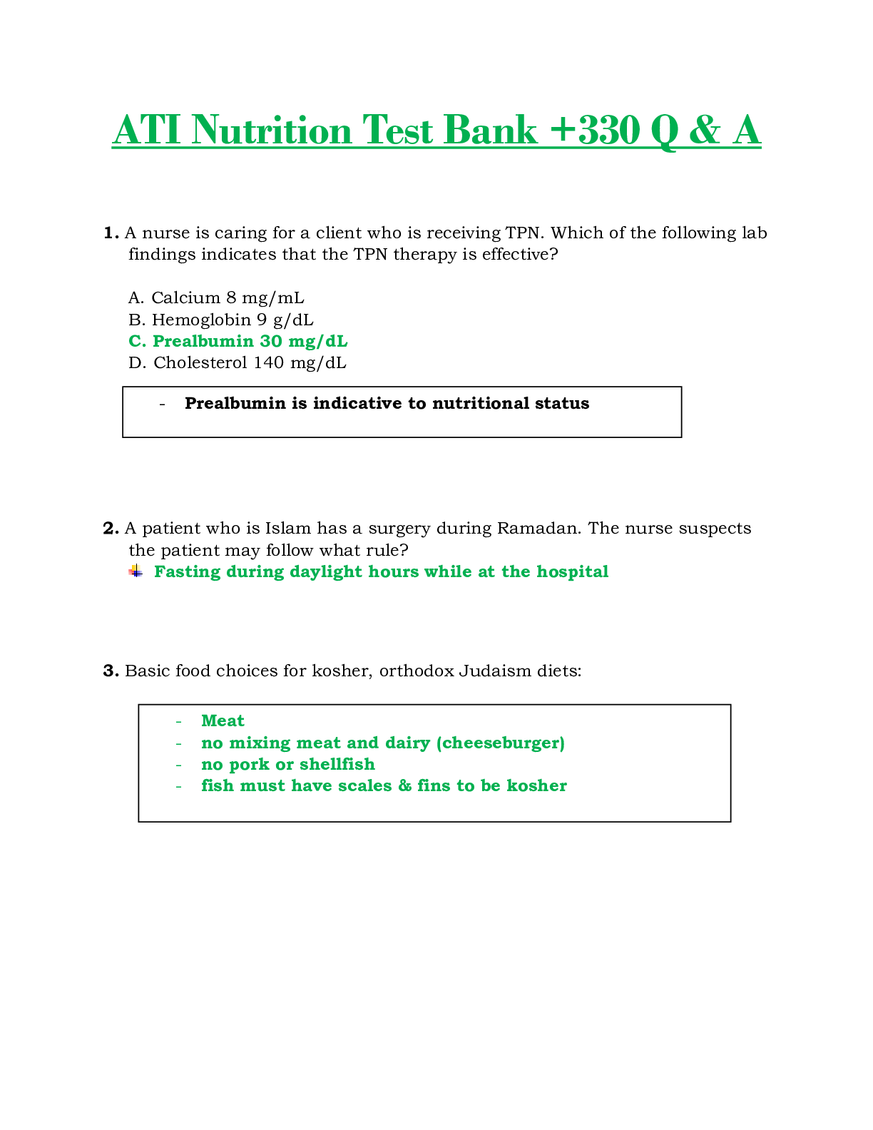 Preview image for Test Bank - ATI Nutrition {Over 330 Q & A} 100% Correct